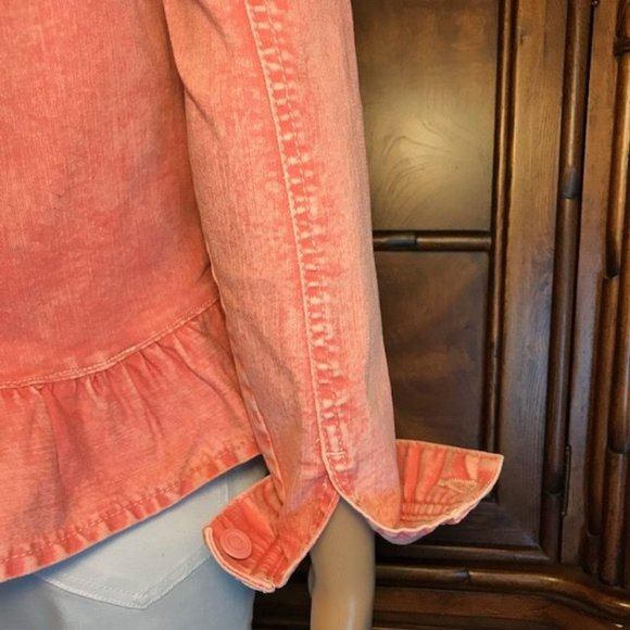 DG2 Snow Wash Ruffle Hem Stretch Denim Jacket - Picture 11 of 14